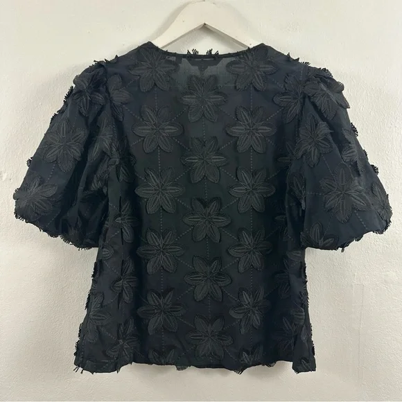 NWT Boden Women’s Floral Puff Sleeve Black Button Blouse Size 2 - Picture 2 of 6